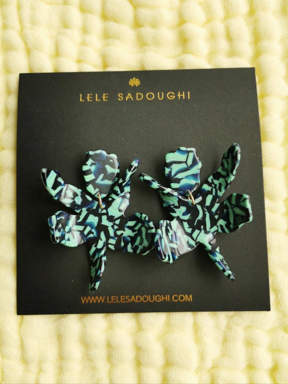 Lele Sadoughi Small Paper Lily Green Floral Statement Earrings
